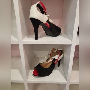 Women's black white and red open toe high heels shoes NWT  never worn size 9